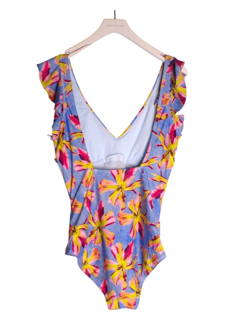 🆕DKNY Ruffle Plunge One Piece Swimsuit Calypso Floral Medium - Picture 7 of 11